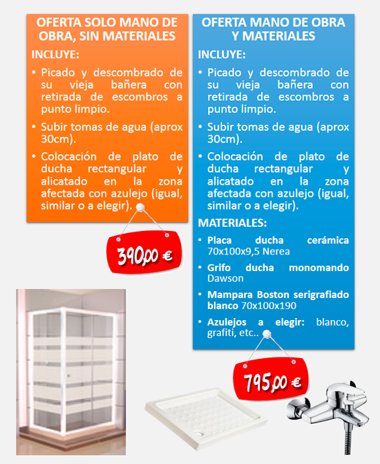 OFERTA CAMBIO DE BAÑERA POR PLATO DE DUCHA CON Y SIN MATERIALES